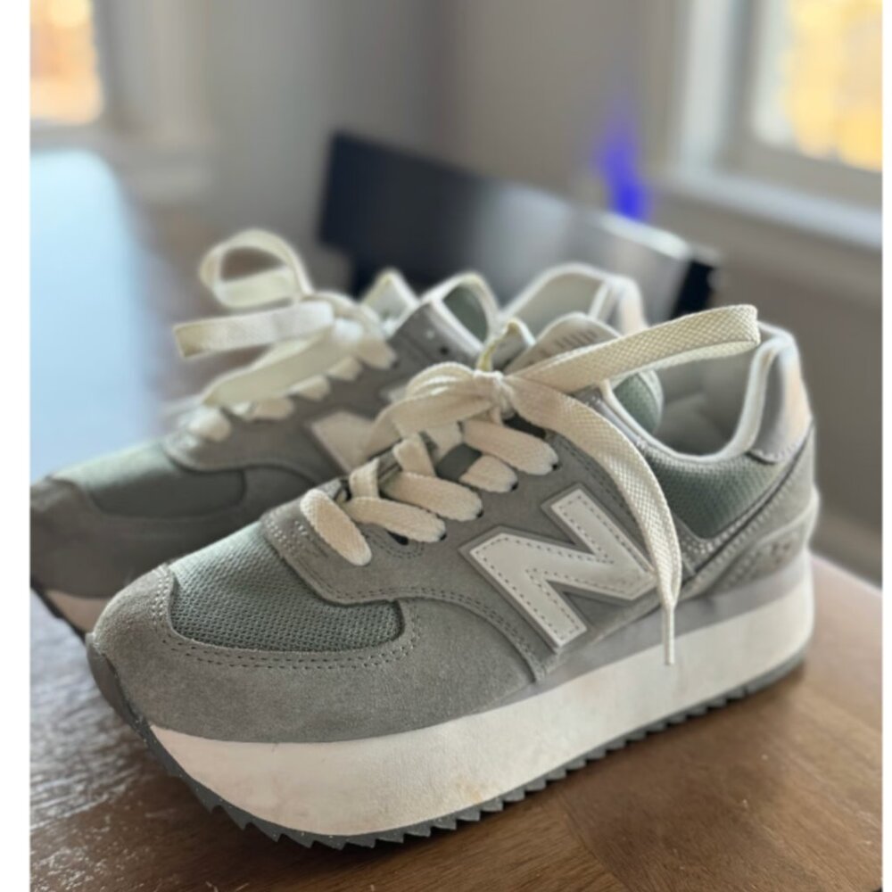 New Balance 574+ Plus Platform Grey Casual Sneakers Womens Size 6.5